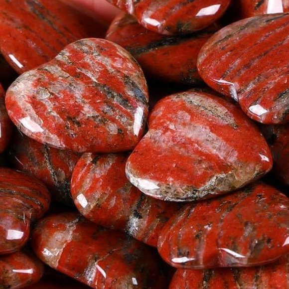 Red Brecciated Jasper Carved Heart Gemstone Palm Stone Worry Rock Pocket Gem - Picture 1 of 4